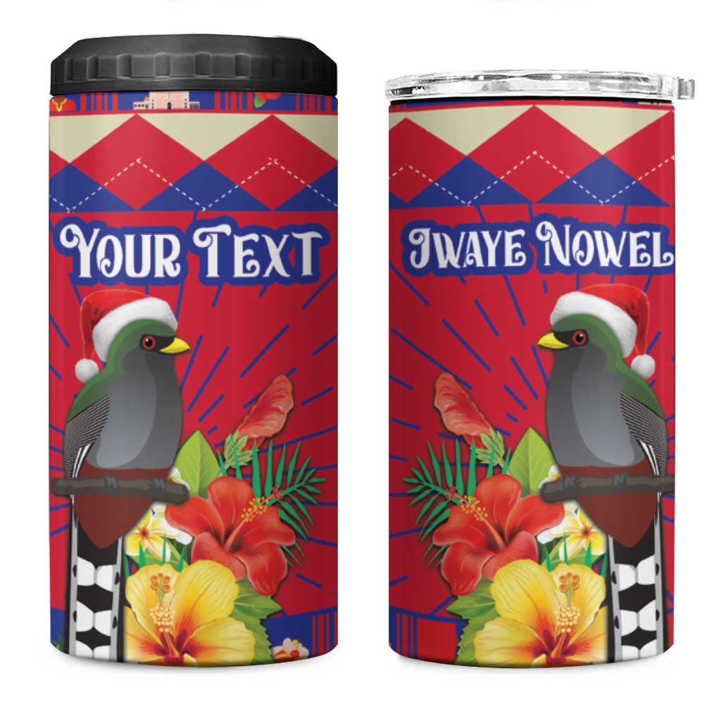 Personalized Haiti Jwaye Nowel 4 in 1 Can Cooler Tumbler Hispaniolan Trogon With Hibiscus Flowers - Wonder Print Shop