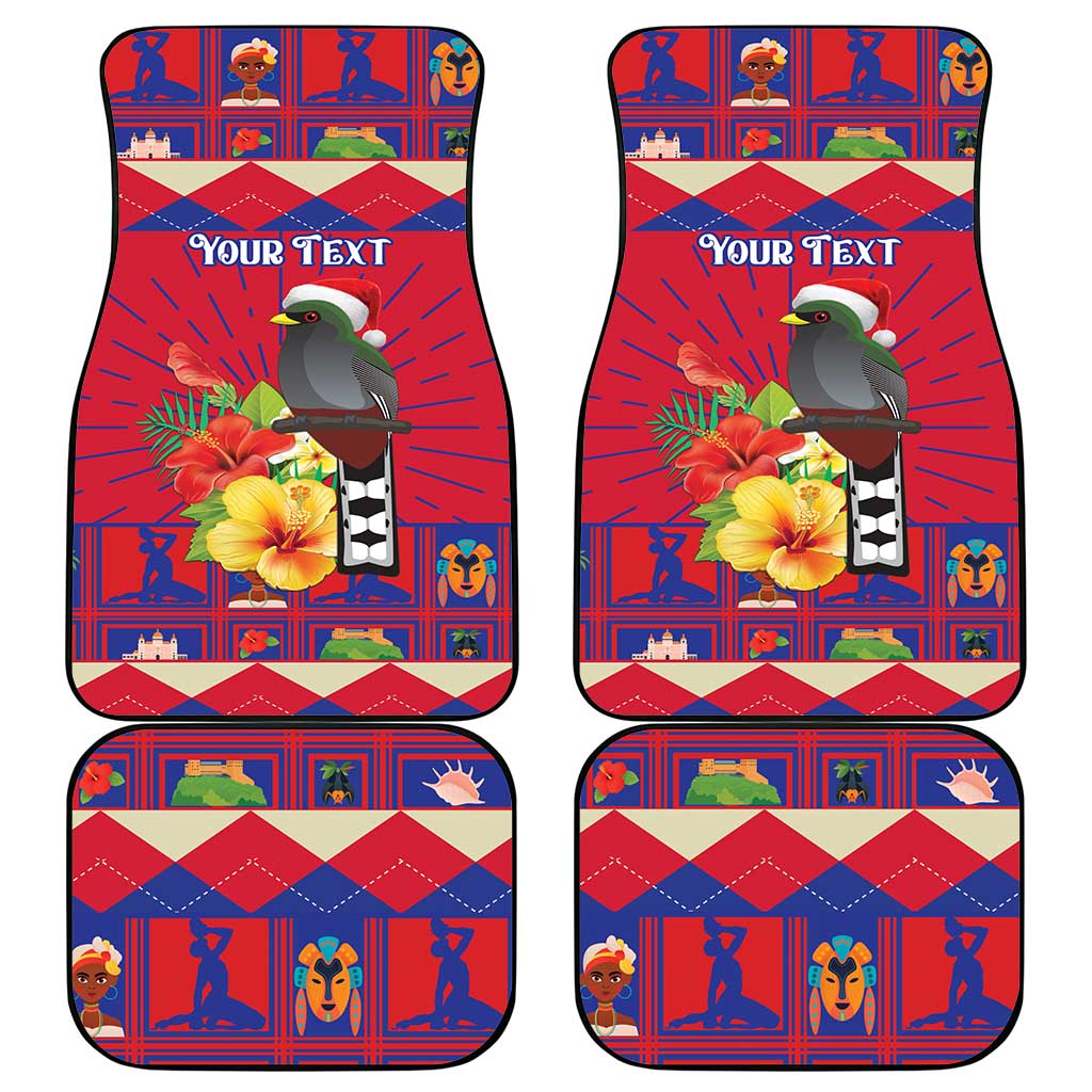 Personalized Haiti Jwaye Nowel Car Mats Hispaniolan Trogon With Hibiscus Flowers - Wonder Print Shop