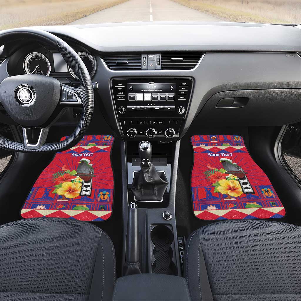 Personalized Haiti Jwaye Nowel Car Mats Hispaniolan Trogon With Hibiscus Flowers - Wonder Print Shop