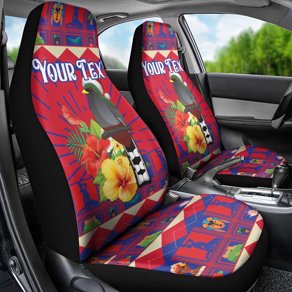 Personalized Haiti Jwaye Nowel Car Seat Cover Hispaniolan Trogon With Hibiscus Flowers - Wonder Print Shop