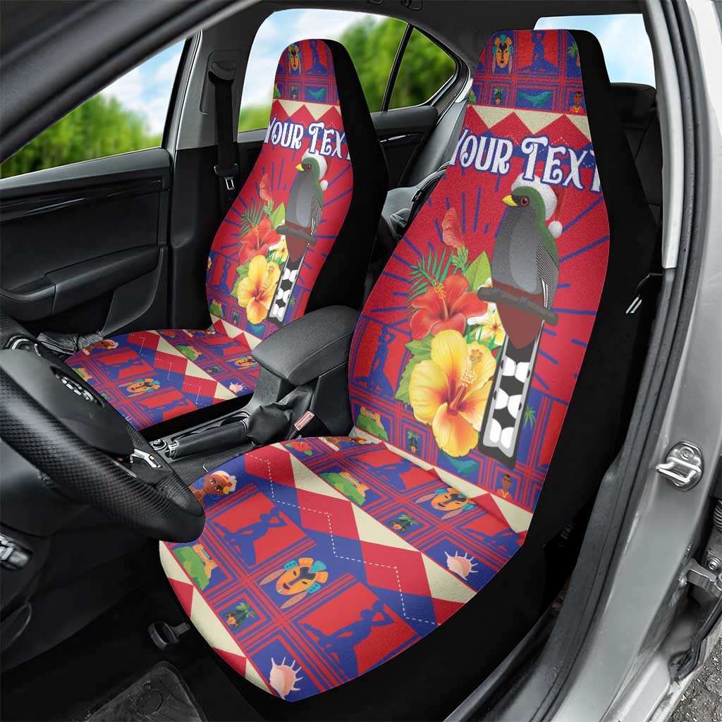 Personalized Haiti Jwaye Nowel Car Seat Cover Hispaniolan Trogon With Hibiscus Flowers - Wonder Print Shop