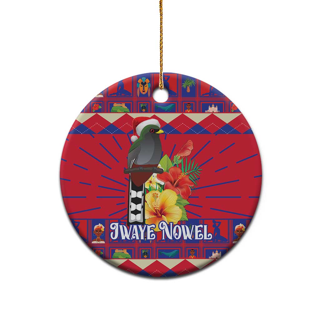 Personalized Haiti Jwaye Nowel Ceramic Ornament Hispaniolan Trogon With Hibiscus Flowers - Wonder Print Shop