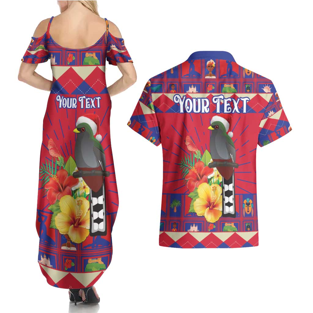 Personalized Haiti Jwaye Nowel Couples Matching Summer Maxi Dress and Hawaiian Shirt Hispaniolan Trogon With Hibiscus Flowers - Wonder Print Shop