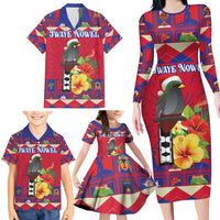 Personalized Haiti Jwaye Nowel Family Matching Long Sleeve Bodycon Dress and Hawaiian Shirt Hispaniolan Trogon With Hibiscus Flowers - Wonder Print Shop