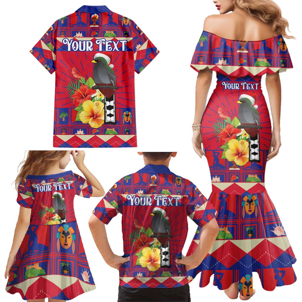 Personalized Haiti Jwaye Nowel Family Matching Mermaid Dress and Hawaiian Shirt Hispaniolan Trogon With Hibiscus Flowers - Wonder Print Shop