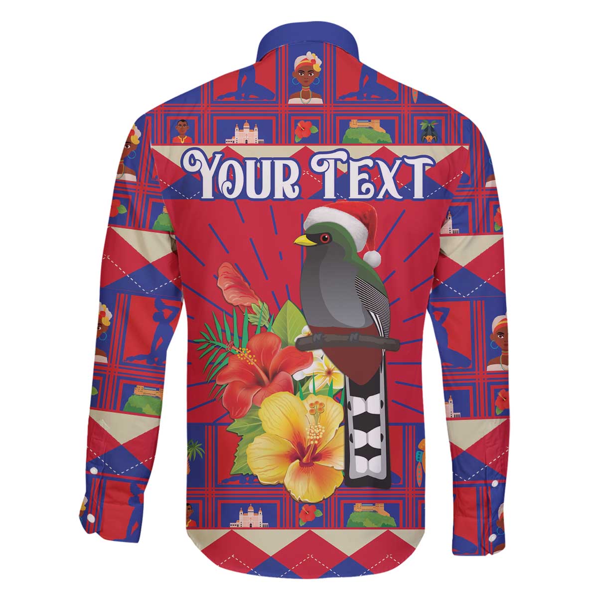 Personalized Haiti Jwaye Nowel Family Matching Off The Shoulder Long Sleeve Dress and Hawaiian Shirt Hispaniolan Trogon With Hibiscus Flowers - Wonder Print Shop