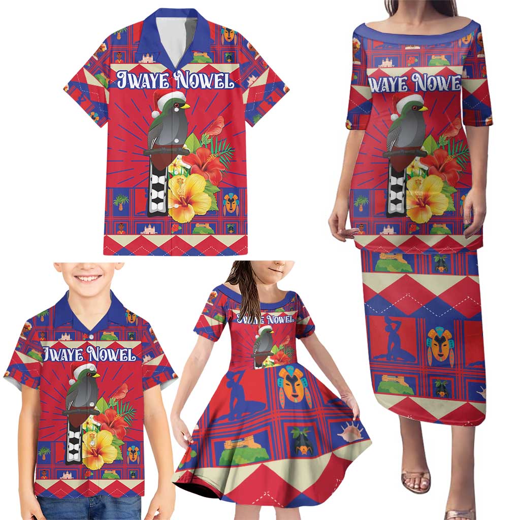 Personalized Haiti Jwaye Nowel Family Matching Puletasi and Hawaiian Shirt Hispaniolan Trogon With Hibiscus Flowers - Wonder Print Shop