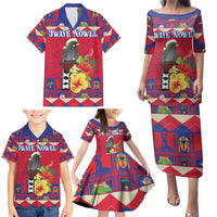 Personalized Haiti Jwaye Nowel Family Matching Puletasi and Hawaiian Shirt Hispaniolan Trogon With Hibiscus Flowers - Wonder Print Shop