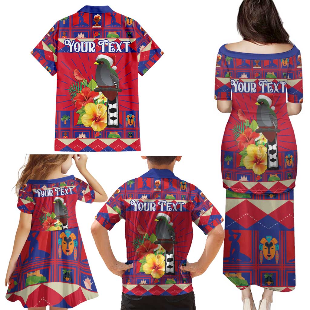 Personalized Haiti Jwaye Nowel Family Matching Puletasi and Hawaiian Shirt Hispaniolan Trogon With Hibiscus Flowers - Wonder Print Shop