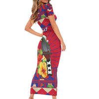 Personalized Haiti Jwaye Nowel Family Matching Short Sleeve Bodycon Dress and Hawaiian Shirt Hispaniolan Trogon With Hibiscus Flowers - Wonder Print Shop