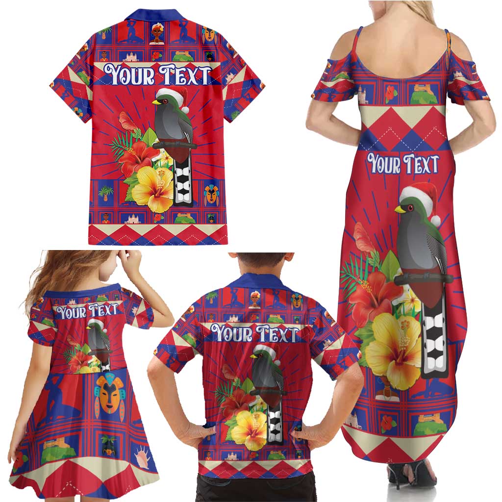 Personalized Haiti Jwaye Nowel Family Matching Summer Maxi Dress and Hawaiian Shirt Hispaniolan Trogon With Hibiscus Flowers - Wonder Print Shop