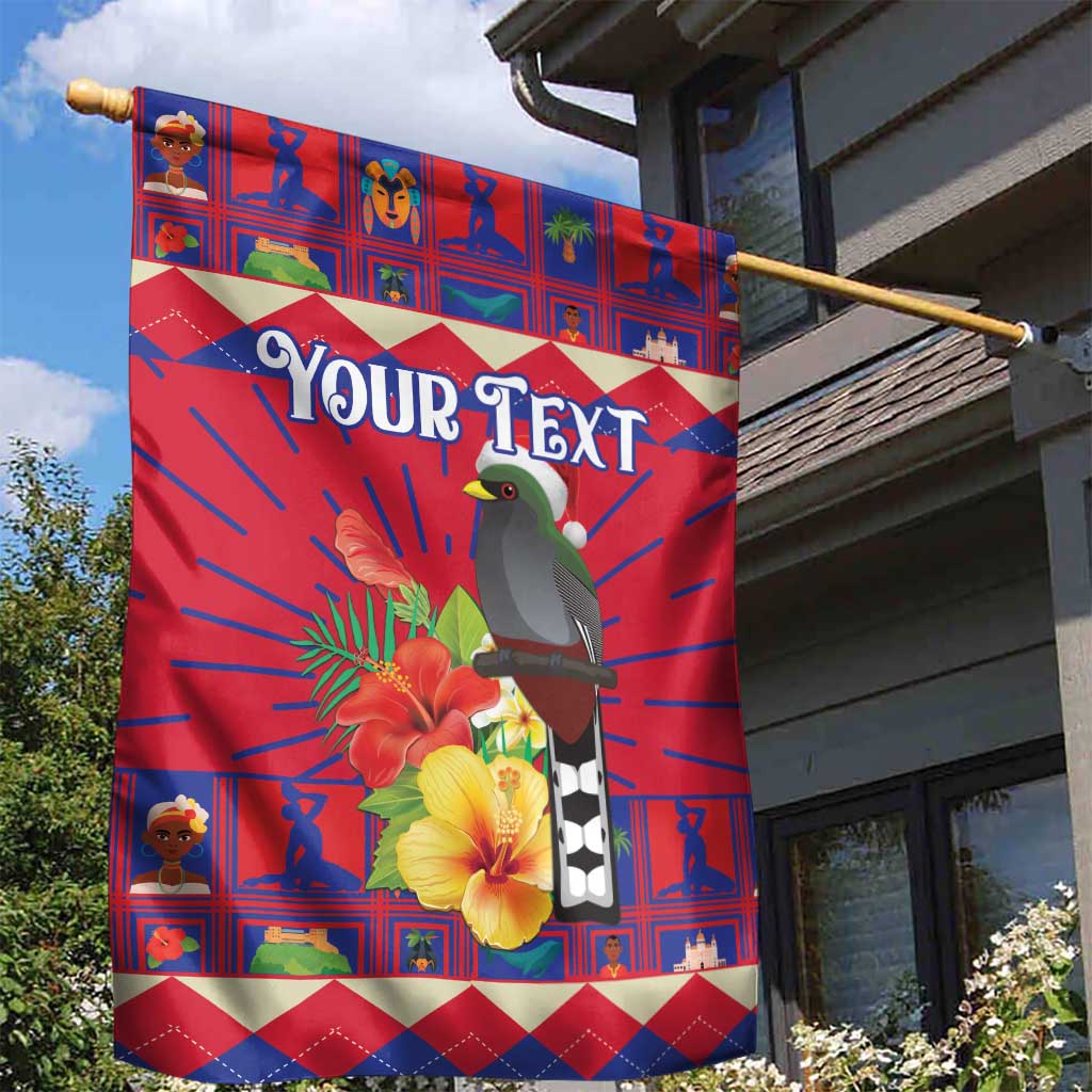 Personalized Haiti Jwaye Nowel Garden Flag Hispaniolan Trogon With Hibiscus Flowers - Wonder Print Shop