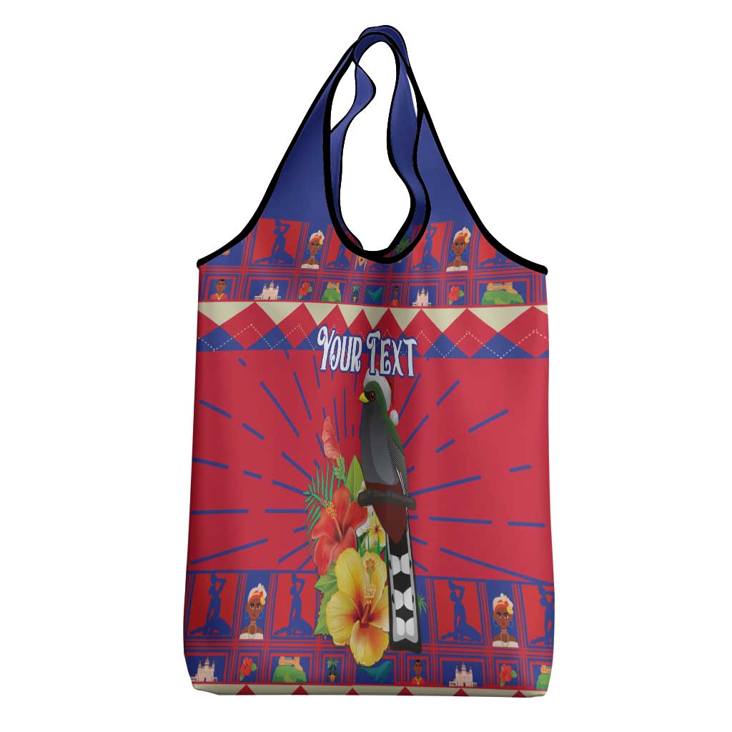 Personalized Haiti Jwaye Nowel Grocery Bag Hispaniolan Trogon With Hibiscus Flowers