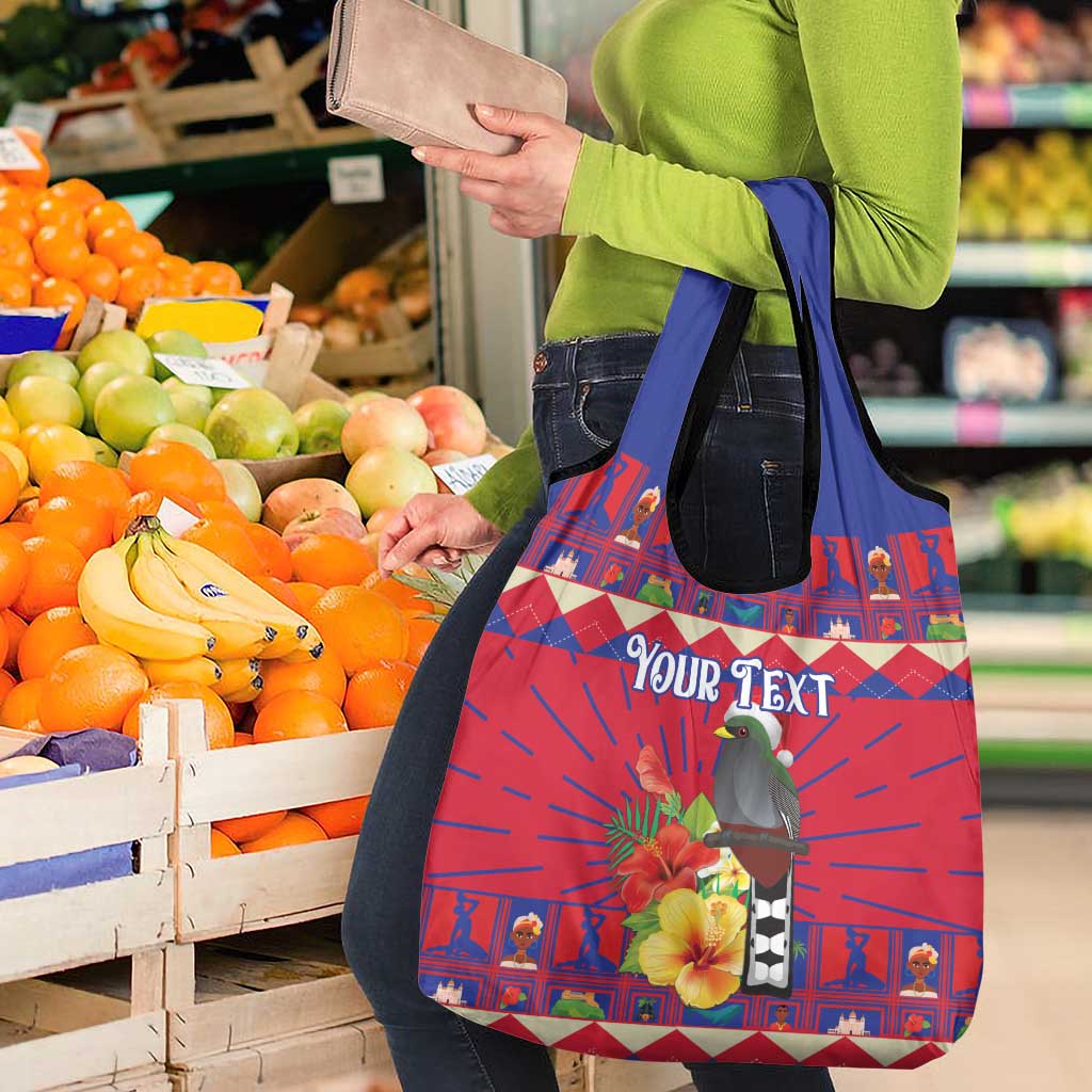Personalized Haiti Jwaye Nowel Grocery Bag Hispaniolan Trogon With Hibiscus Flowers