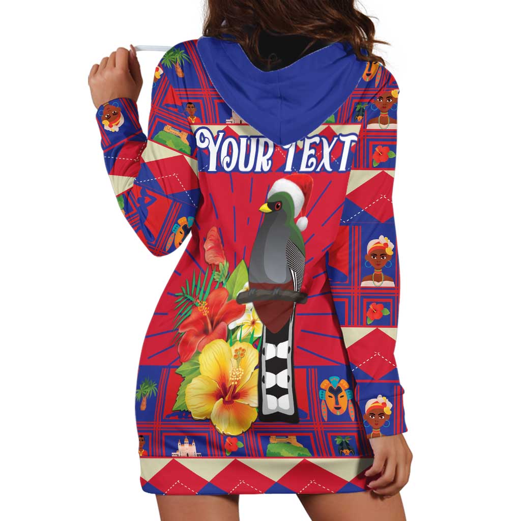 Personalized Haiti Jwaye Nowel Hoodie Dress Hispaniolan Trogon With Hibiscus Flowers - Wonder Print Shop
