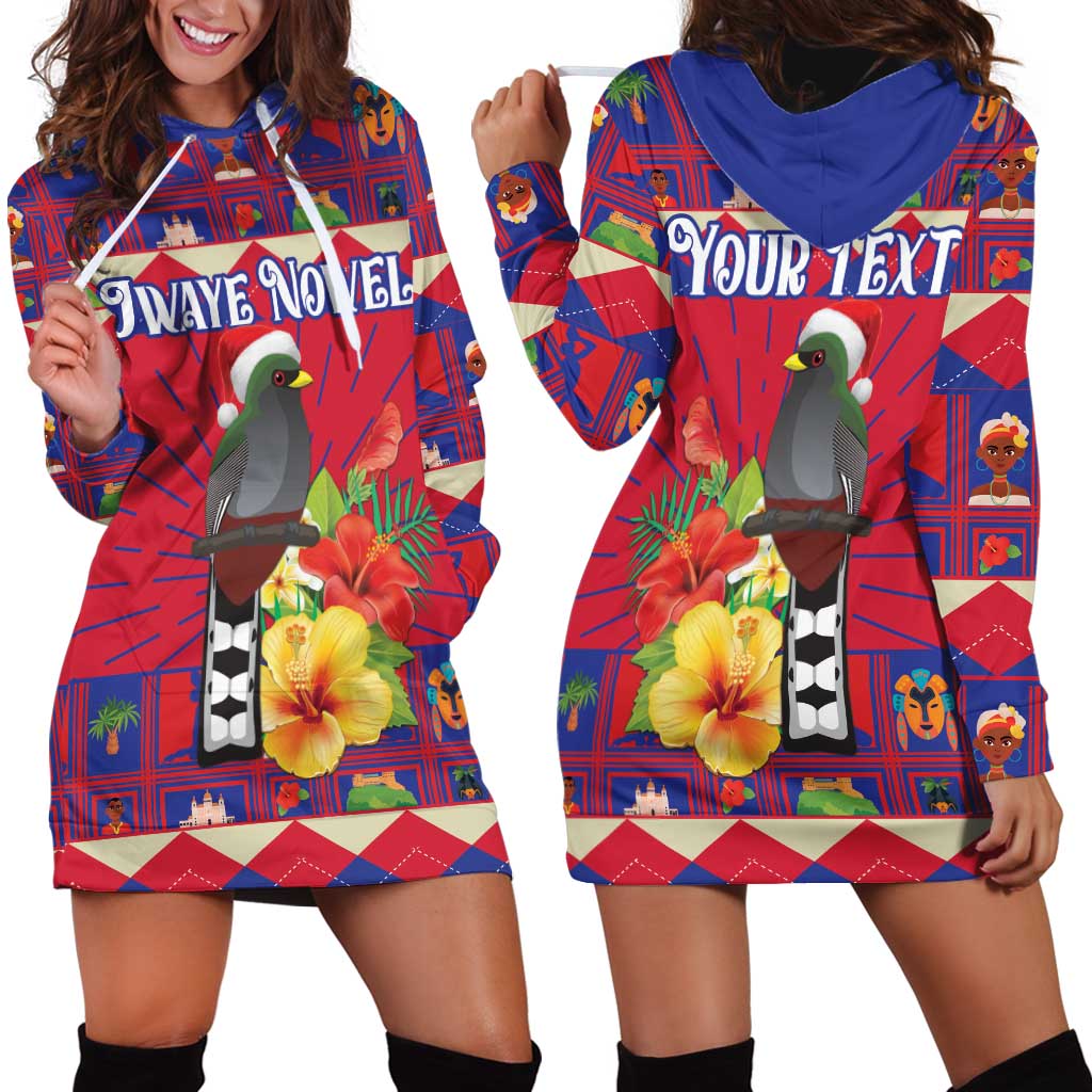 Personalized Haiti Jwaye Nowel Hoodie Dress Hispaniolan Trogon With Hibiscus Flowers - Wonder Print Shop