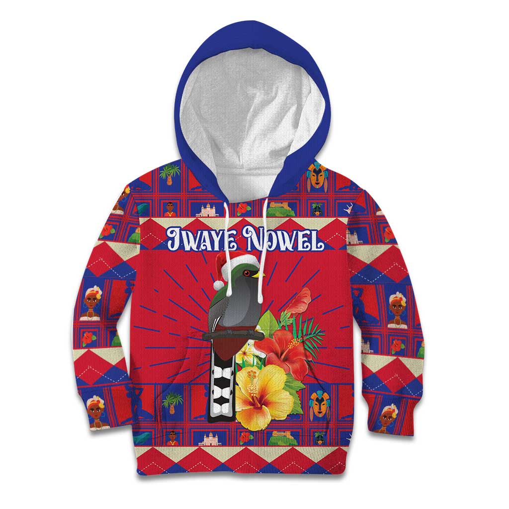 Personalized Haiti Jwaye Nowel Kid Hoodie Hispaniolan Trogon With Hibiscus Flowers - Wonder Print Shop