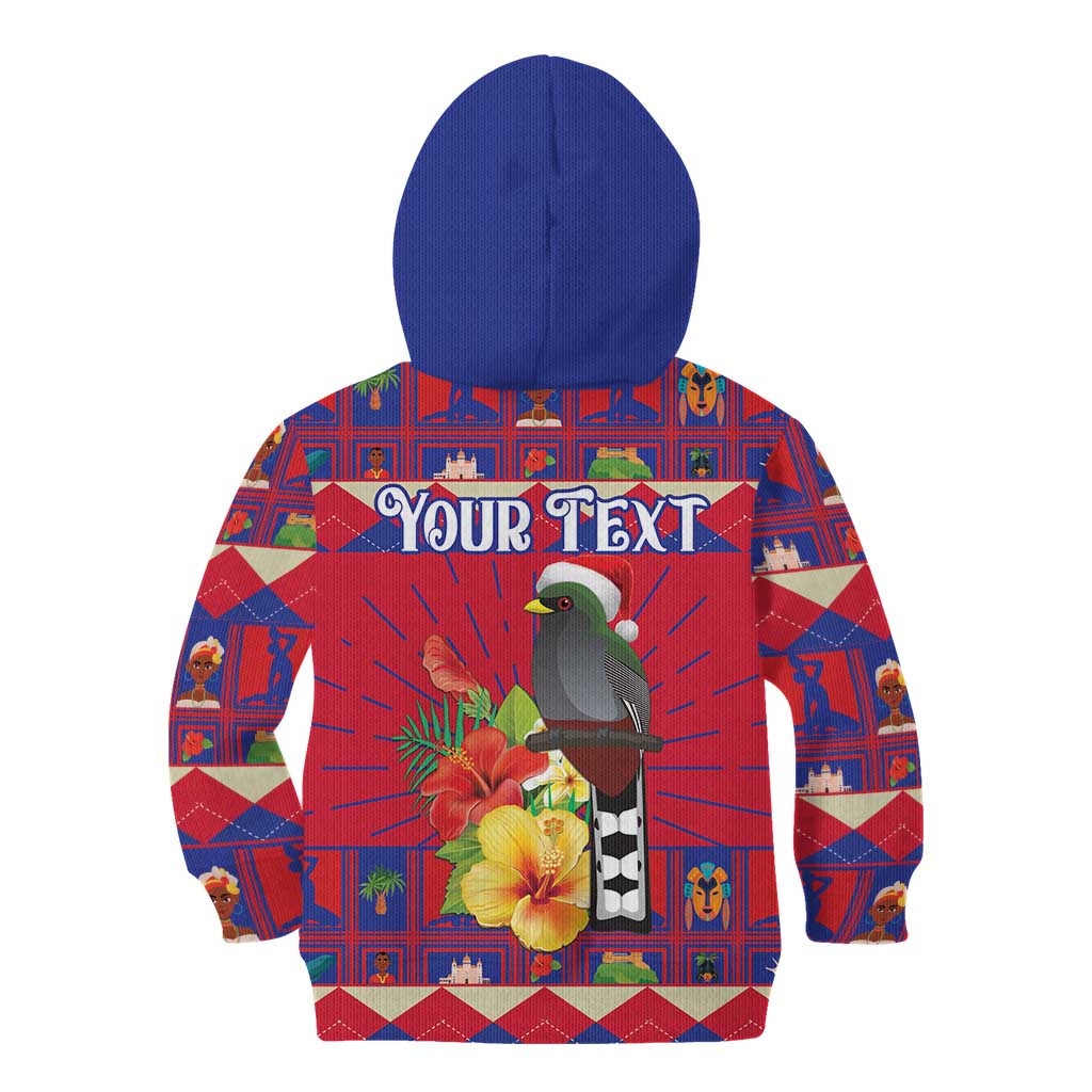 Personalized Haiti Jwaye Nowel Kid Hoodie Hispaniolan Trogon With Hibiscus Flowers - Wonder Print Shop