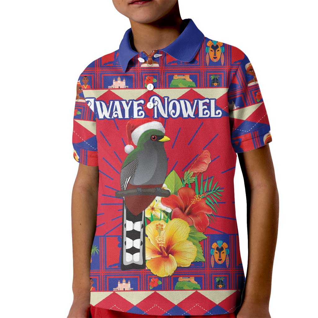 Personalized Haiti Jwaye Nowel Kid Polo Shirt Hispaniolan Trogon With Hibiscus Flowers - Wonder Print Shop
