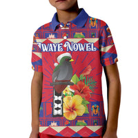 Personalized Haiti Jwaye Nowel Kid Polo Shirt Hispaniolan Trogon With Hibiscus Flowers - Wonder Print Shop