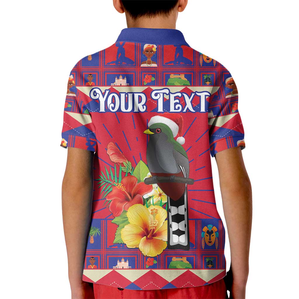 Personalized Haiti Jwaye Nowel Kid Polo Shirt Hispaniolan Trogon With Hibiscus Flowers - Wonder Print Shop