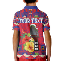 Personalized Haiti Jwaye Nowel Kid Polo Shirt Hispaniolan Trogon With Hibiscus Flowers - Wonder Print Shop
