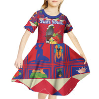 Personalized Haiti Jwaye Nowel Kid Short Sleeve Dress Hispaniolan Trogon With Hibiscus Flowers - Wonder Print Shop