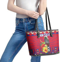Personalized Haiti Jwaye Nowel Leather Tote Bag Hispaniolan Trogon With Hibiscus Flowers - Wonder Print Shop