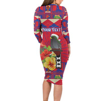 Personalized Haiti Jwaye Nowel Long Sleeve Bodycon Dress Hispaniolan Trogon With Hibiscus Flowers - Wonder Print Shop