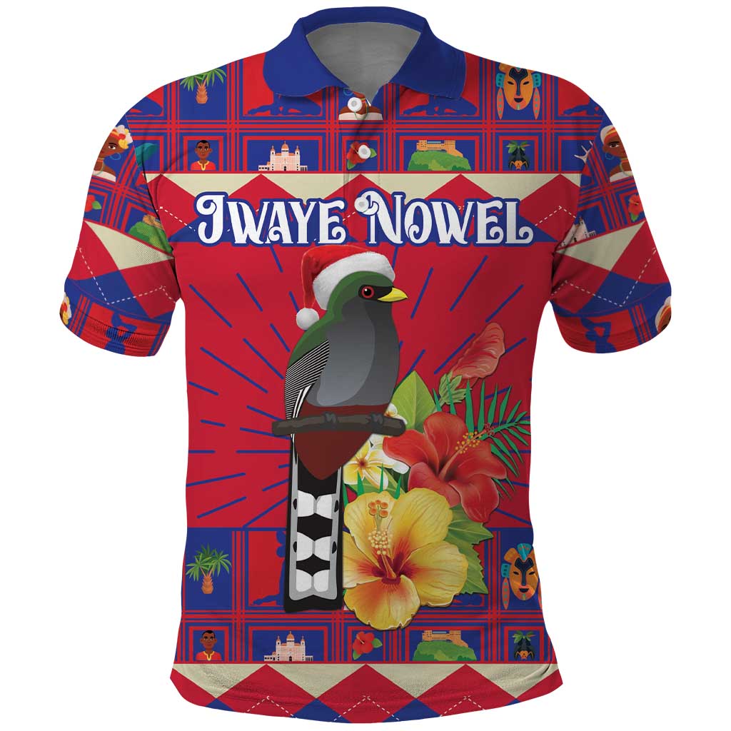 Personalized Haiti Jwaye Nowel Polo Shirt Hispaniolan Trogon With Hibiscus Flowers - Wonder Print Shop