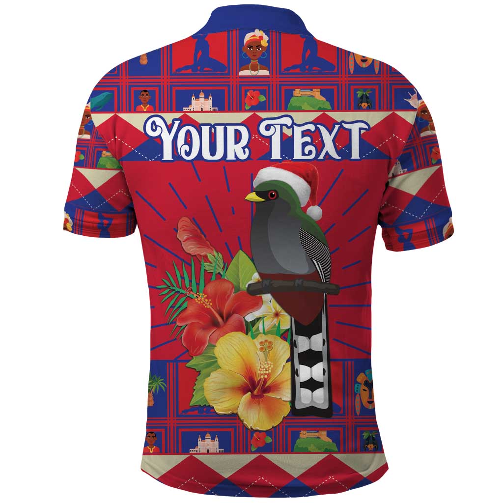 Personalized Haiti Jwaye Nowel Polo Shirt Hispaniolan Trogon With Hibiscus Flowers - Wonder Print Shop