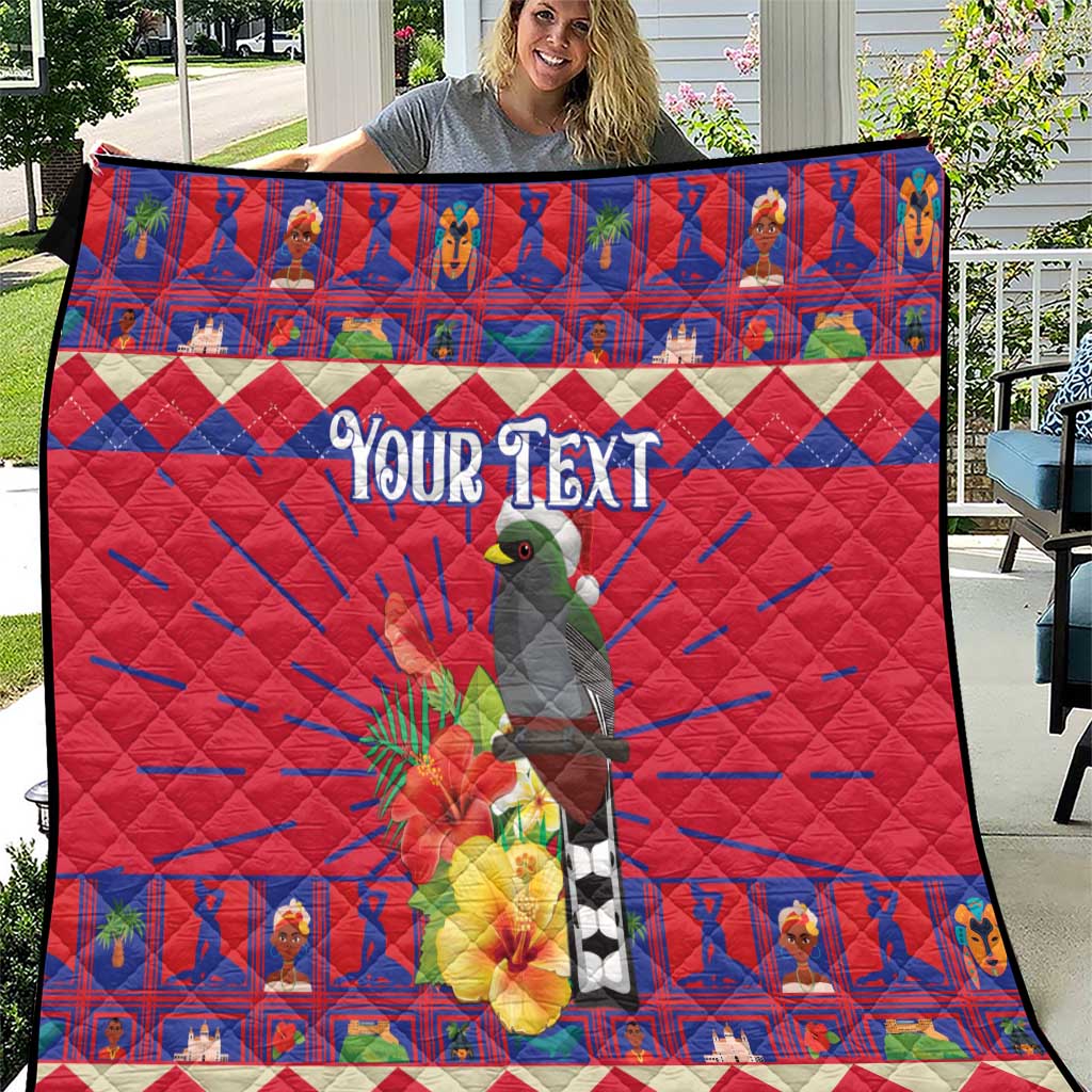 Personalized Haiti Jwaye Nowel Quilt Hispaniolan Trogon With Hibiscus Flowers - Wonder Print Shop