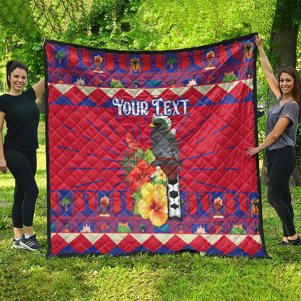Personalized Haiti Jwaye Nowel Quilt Hispaniolan Trogon With Hibiscus Flowers - Wonder Print Shop