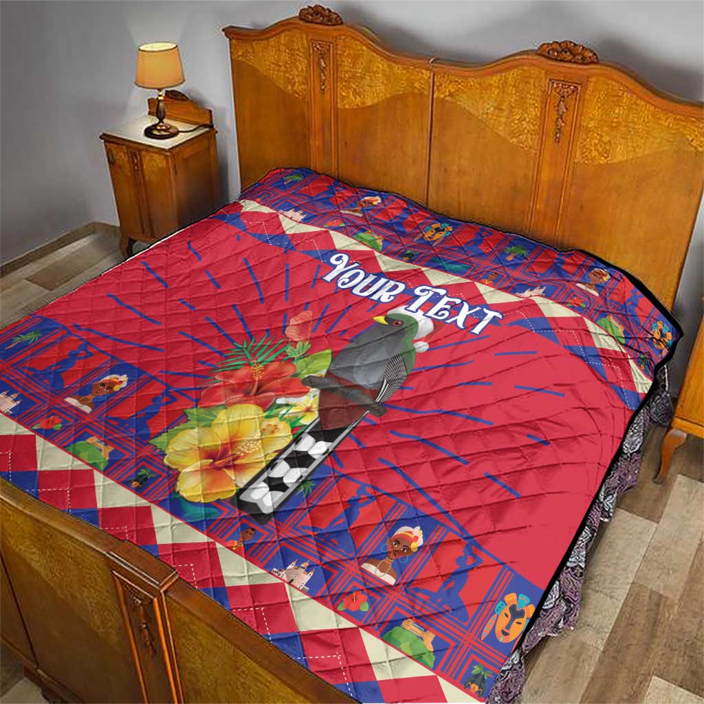 Personalized Haiti Jwaye Nowel Quilt Hispaniolan Trogon With Hibiscus Flowers - Wonder Print Shop