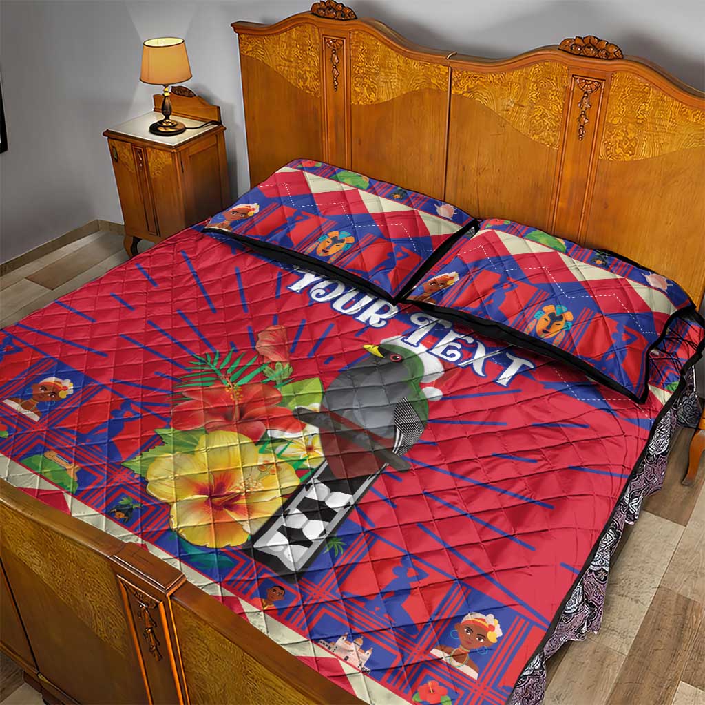 Personalized Haiti Jwaye Nowel Quilt Bed Set Hispaniolan Trogon With Hibiscus Flowers - Wonder Print Shop