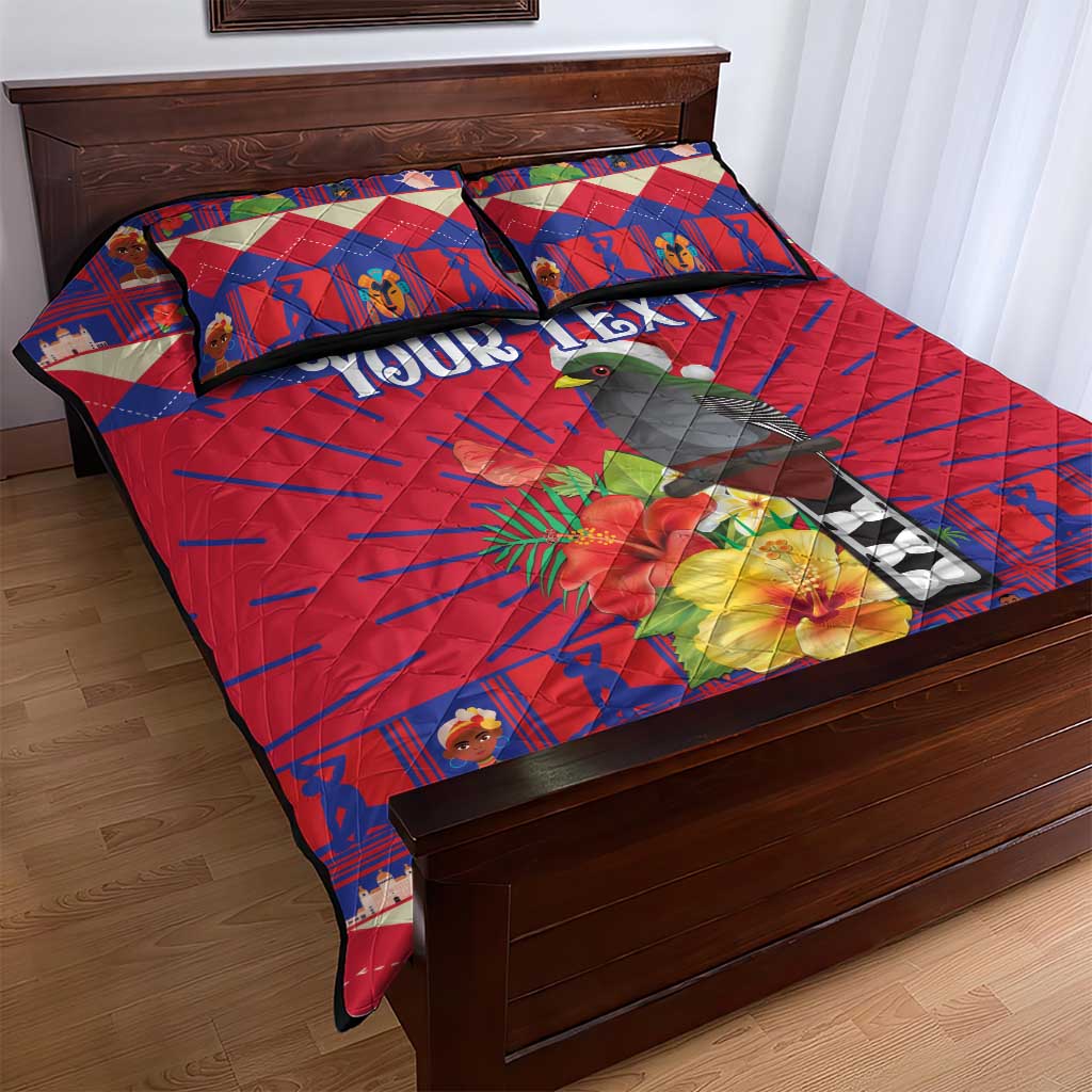 Personalized Haiti Jwaye Nowel Quilt Bed Set Hispaniolan Trogon With Hibiscus Flowers - Wonder Print Shop