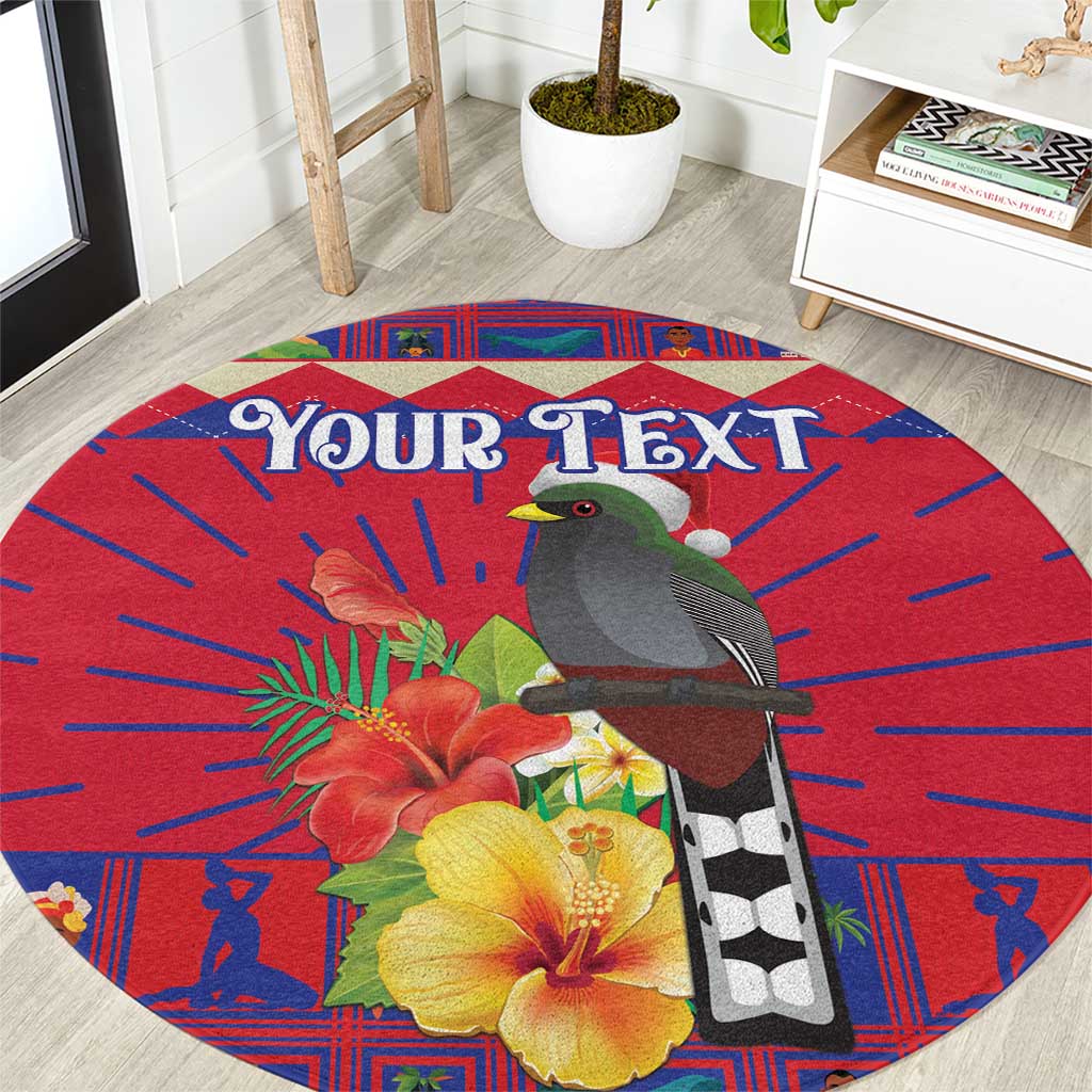 Personalized Haiti Jwaye Nowel Round Carpet Hispaniolan Trogon With Hibiscus Flowers