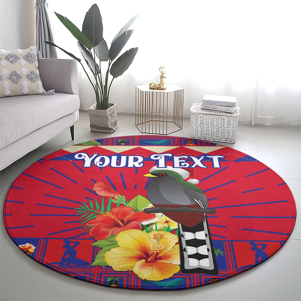 Personalized Haiti Jwaye Nowel Round Carpet Hispaniolan Trogon With Hibiscus Flowers