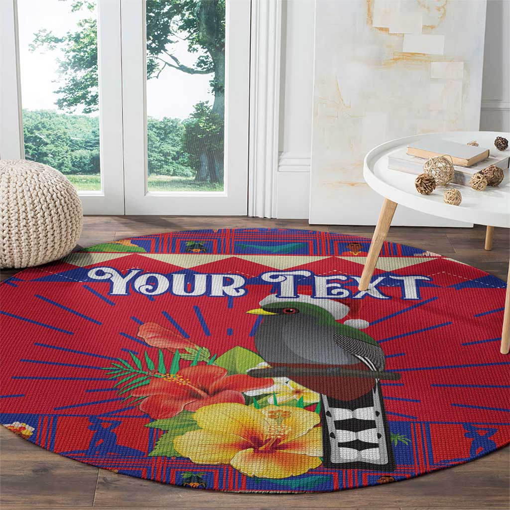 Personalized Haiti Jwaye Nowel Round Carpet Hispaniolan Trogon With Hibiscus Flowers