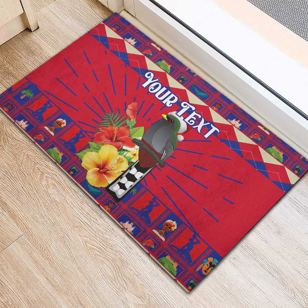 Personalized Haiti Jwaye Nowel Rubber Doormat Hispaniolan Trogon With Hibiscus Flowers - Wonder Print Shop