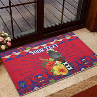Personalized Haiti Jwaye Nowel Rubber Doormat Hispaniolan Trogon With Hibiscus Flowers - Wonder Print Shop