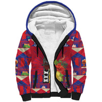 Personalized Haiti Jwaye Nowel Sherpa Hoodie Hispaniolan Trogon With Hibiscus Flowers - Wonder Print Shop