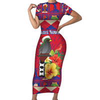 Personalized Haiti Jwaye Nowel Short Sleeve Bodycon Dress Hispaniolan Trogon With Hibiscus Flowers - Wonder Print Shop