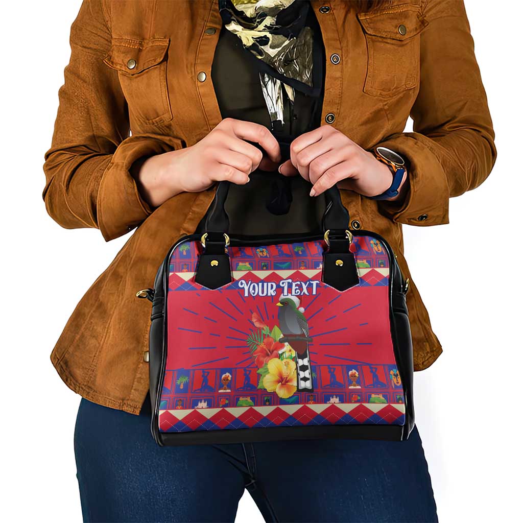 Personalized Haiti Jwaye Nowel Shoulder Handbag Hispaniolan Trogon With Hibiscus Flowers