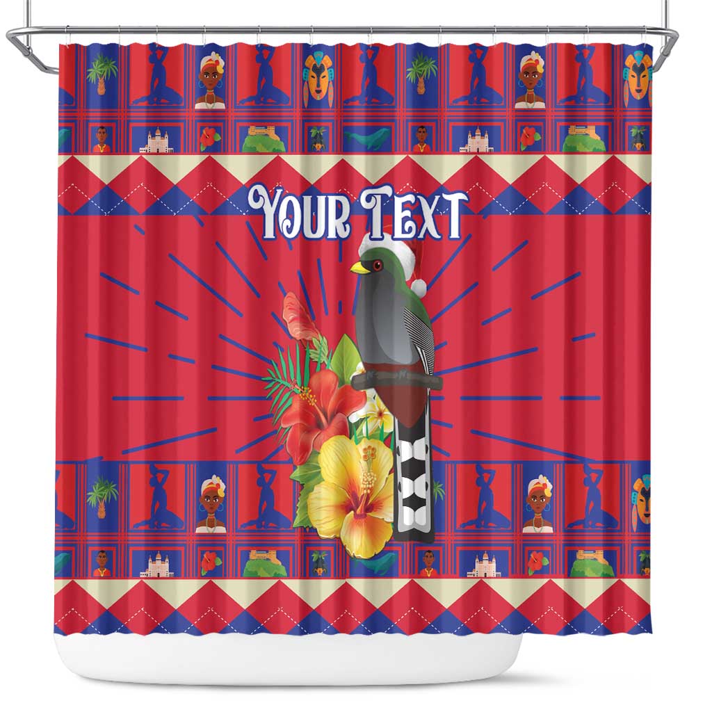 Personalized Haiti Jwaye Nowel Shower Curtain Hispaniolan Trogon With Hibiscus Flowers