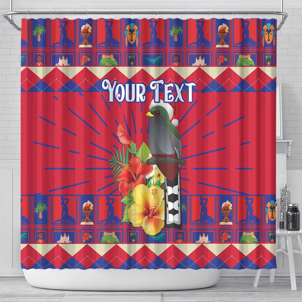Personalized Haiti Jwaye Nowel Shower Curtain Hispaniolan Trogon With Hibiscus Flowers