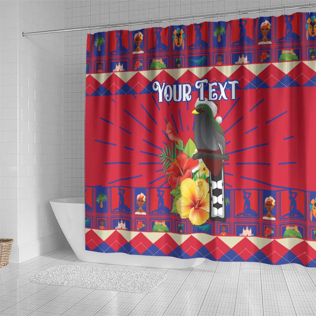 Personalized Haiti Jwaye Nowel Shower Curtain Hispaniolan Trogon With Hibiscus Flowers