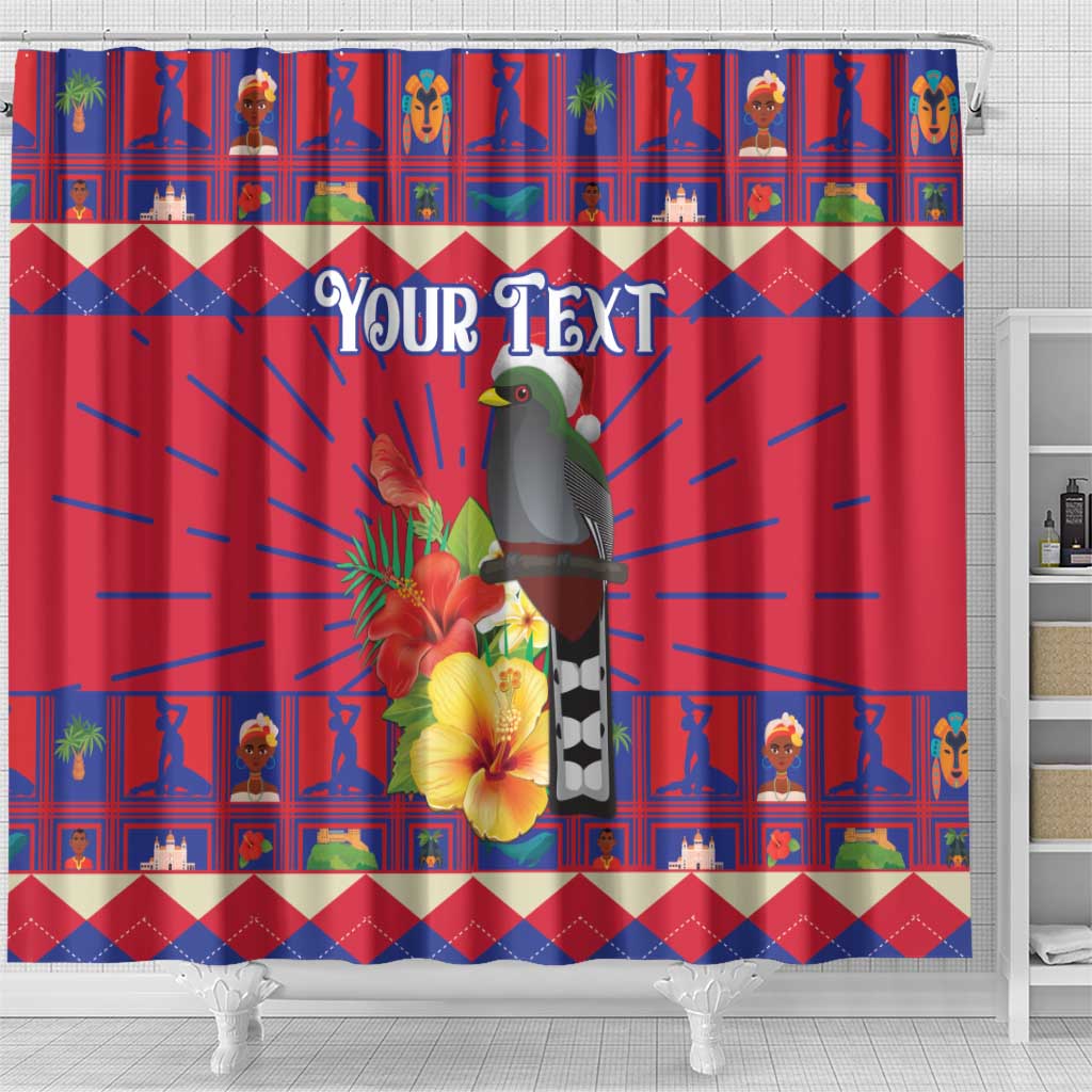 Personalized Haiti Jwaye Nowel Shower Curtain Hispaniolan Trogon With Hibiscus Flowers