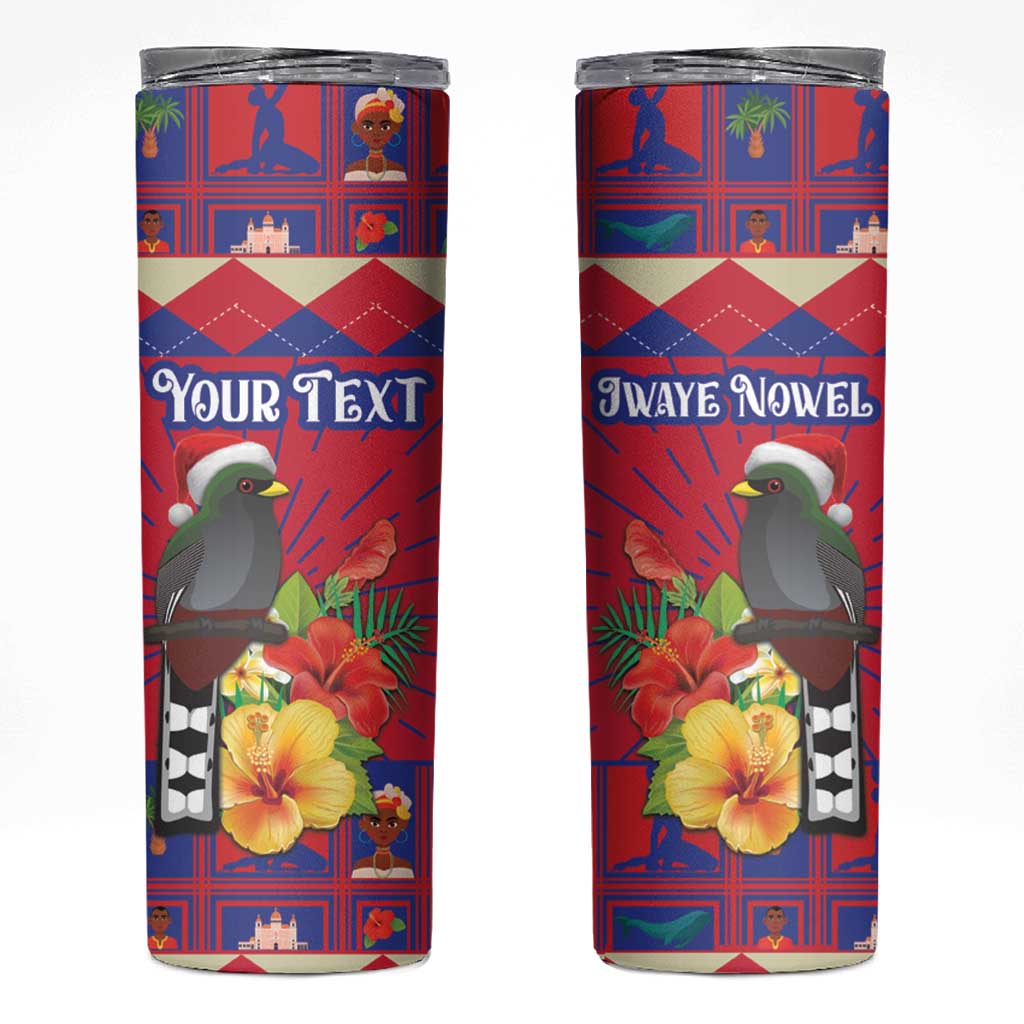 Personalized Haiti Jwaye Nowel Skinny Tumbler Hispaniolan Trogon With Hibiscus Flowers - Wonder Print Shop