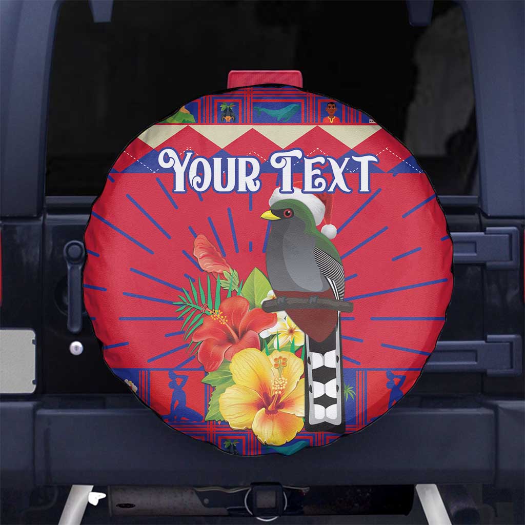 Personalized Haiti Jwaye Nowel Spare Tire Cover Hispaniolan Trogon With Hibiscus Flowers - Wonder Print Shop